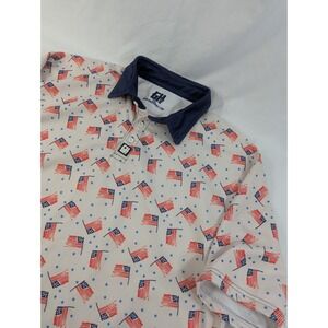 Greater Half Mens XXL White Polo USA Patriotic American Flag Golf All Over Print